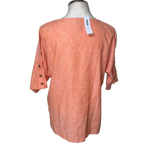 Chico’s Linen Blend Coral Button Short Sleeve Popover Top Size 2(US 12) NWT - Picture 5 of 12